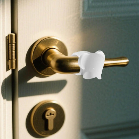 Soft silicone door wall protector cushions every swing, shown installed on a brass door handle to prevent scuffs and reduce noise.