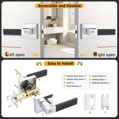 2 Pack No Hassle Modern Soft Black Silicone Door Handles With Privacy Bedroom Levers And Polished Chrome Knobs Heavy Duty Reversible