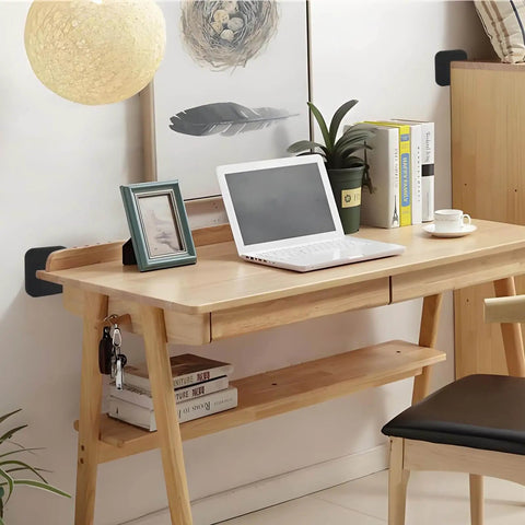 Home office setting with Six Pack Silicone Door Knob Guards Wall Shields Self Adhesive Square Door Handle Bumpers Silencers visible on walls.