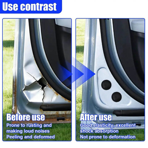 Comparison of car door before and after installing 4 Pack Car Silicone Cushion Pads With Self Adhesive Door Silencers And Shock Absorbers