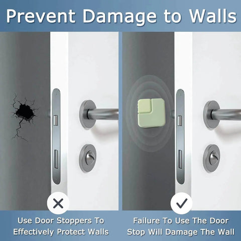 Comparison of door with and without Door Stop Wall Protector Set Of 6 With 0.4 Inch Square Soft Rubber Bumpers Thickened Adhesive.