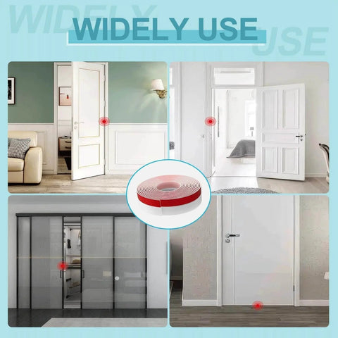 Door Weather Stripping Silicone Seal Strip Sealing Tape for Door Draft Stopper Adhesive Tape shown on various doors and windows