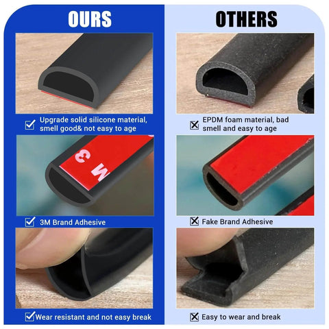 Comparison of Weather Stripping Door Seal Self Adhesive Weather Strip Silicone D Shaped Door Seal Strip with inferior products
