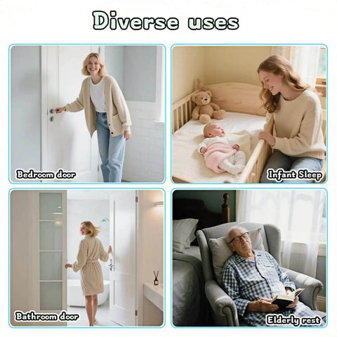Adjustable Silicone Door Silencer Sleeve Buffer With 5-Position Design in use on bedroom, nursery, and bathroom doors for noise reduction