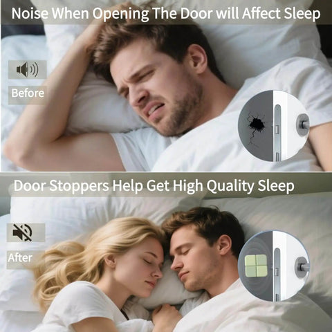 Before and after using Door Stop Wall Protector Set Of 6 With 0.4 Inch Square Soft Rubber Bumpers Thickened Adhesive, showing improved sleep