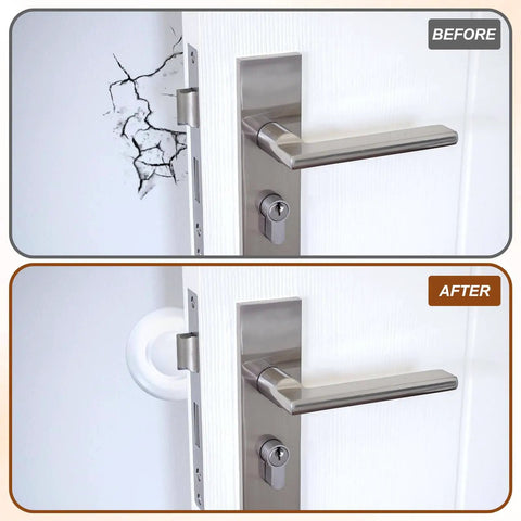 Comparison of wall damage before and after using Clear Door Stopper Wall Protectors For Doors, 2 Inch Round Silicone Rubber Guard.