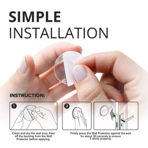 Close-up of hands installing Eight Pack Silicone Door Stopper Wall Protectors For Walls Self Stick 1 Inch Clear Transparent Shield