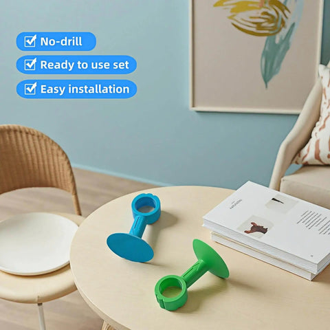 Silicone Door Stopper Pad With No Drill Bumper Guard For Handles, strong suction pads on table, blue and green, set of four