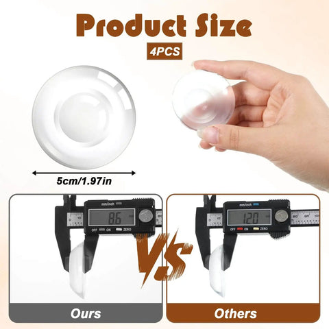Clear Door Stopper Wall Protectors For Doors, 2 Inch Round Silicone Rubber Guard, showing size comparison with calipers
