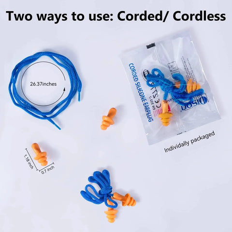 Image showing Silicone Ear Plugs 32dB Corded Reusable Hearing Protection Set Of 100 Pairs with packaging and blue cords.