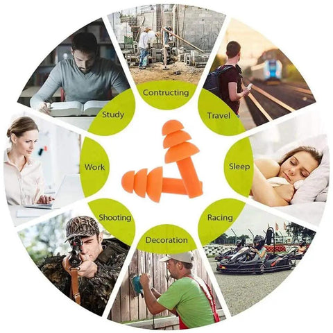 Noise Reducing Sleep Ear Plugs Set 16 Pairs Soft Reusable Silicone Earplugs With NRR 32 for various activities.