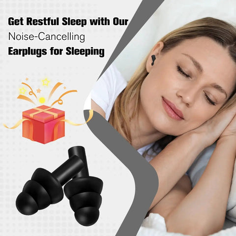 200 Pairs Silicone Ear Plugs Soft Reusable Waterproof Ear Plugs For Sleeping Noise Reduction Black shown with woman sleeping