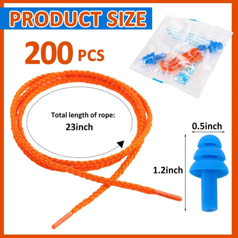 200 Pairs Corded Silicone Earplugs With Orange Cord Individually Wrapped Reusable Ear Protection for Sleep Noise Reduction