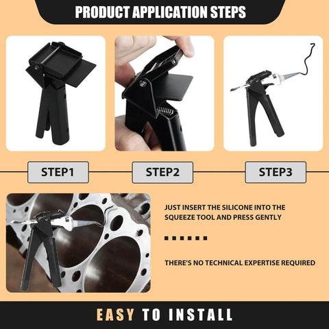 2.5 Inch Silicone Extrusion Tool For RTV Tubes Industrial Tube Squeezer Maximizes 94 Percent Material Use Delivers Smooth Bead And Reduces Waste With Easy Grip Handle Black shown in application steps