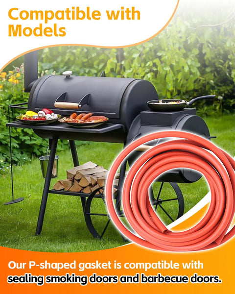 Zorqon 13ft silicone P-gasket seal for smoker door; orange gasket coil, high-temp, 7/16 in thick, 7/8 in wide