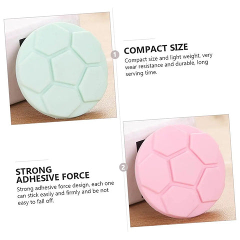 5 Piece Silicone Anti Collision Pads For Washing Machines Noise Reduction Door Bumpers in green and pink showcasing size and adhesion.