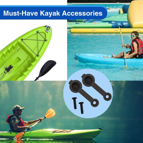 2 Pack Silicone Kayak Drain Plugs With Screws For Lifetime Fathom Amped Freestyle And Horizion Kayaks showcased with kayaks in use