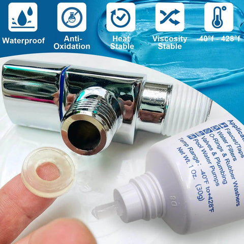 Silicone Lubricant For O Rings And Faucets, Food Grade NSF Approved Odorless Colorless 1 Oz Tube shown with fittings