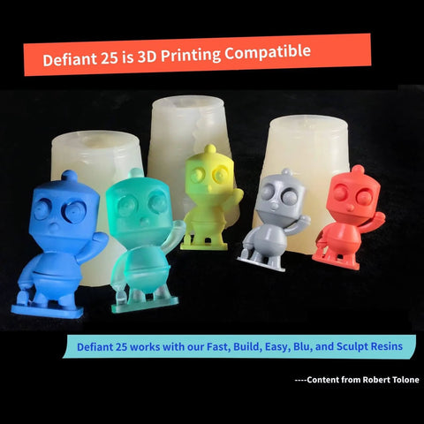 Defiant 25 Platinum Silicone Mold Making Kit For Resin Casting And Prototyping, multicolored resin models and molds