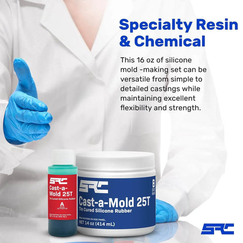 Person holding Cast A Mold 25T RTV 16 Oz 2 Part Liquid Silicone Mold Making Kit for jewelry casting and epoxy resin projects