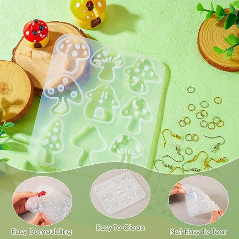 Mushroom Earring Mold Kit For Resin Jewelry Making With Silicone Mold Includes 40 Hooks 60 Jump Rings 50 Ear Nuts for DIY