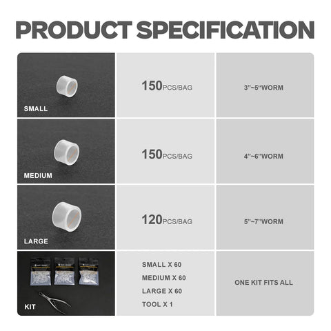 Pro Grade Heavy Duty Silicone O Tubes For Senko Worms Bait Protection Kit includes sizes small medium large with quick install tool