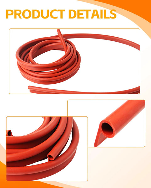 Zorqon 13ft red silicone P-gasket seal coil for smoker door seals; 7/16" thick, 7/8" wide.