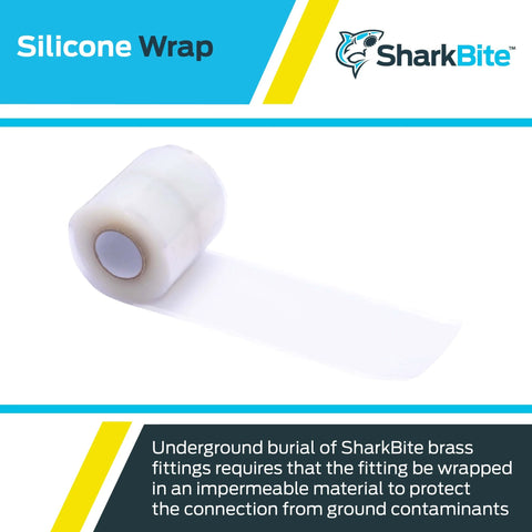 Non Adhesive Self Fusing Silicone Pipe Wrap Tape For Push To Connect Brass Plumbing Fittings Protecting Against Ground Contaminants And Ready For Buried Installations Model 25406A in package