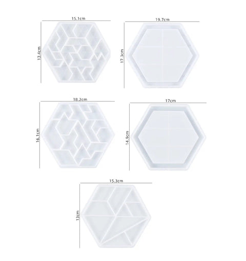 5 Piece Puzzle Resin Molds Set, Silicone Tray Molds For Epoxy Casting, Game Board Shape DIY Craft Kit, five hexagonal molds