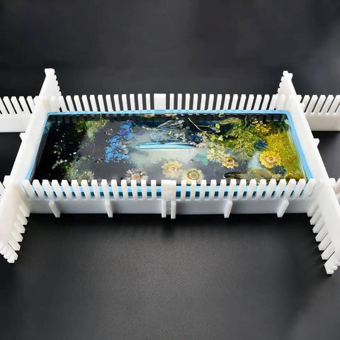 Adjustable Silicone Resin Mold Border Brackets 4 Pack for mold housing, securing floral resin art while curing in silicone mold.