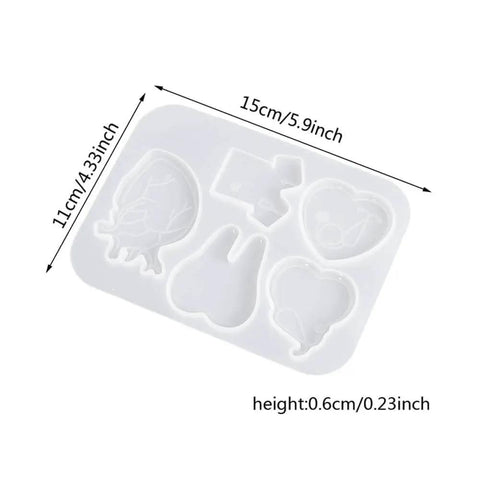 Doctor Badge Rollers Silicone Molds For Epoxy Resin Crafting Heart Tooth And Stethoscope Shapes with dimensions labeled.