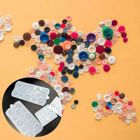 4 Pack Round Button Silicone Molds TuNan Set for Resin Casting in 7 Sizes 10mm to 30mm with colorful resin buttons