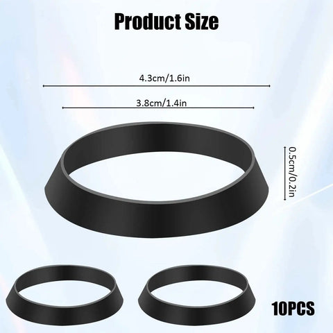 Product size chart for Silicone Seal Ring Washer Set For 1 And A Half Inch Drain Pipes Ten Pack, detailing diameters and thickness.