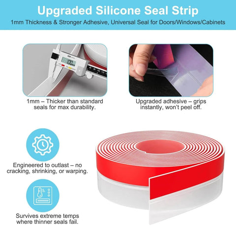 20 ft x 1 in Weather Stripping, Door Draft Stopper Silicone Gap Seal Strip showing thickness and adhesive quality
