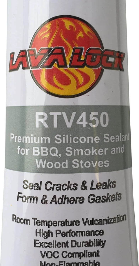 Food Safe BBQ Grade Adhesive For Grills And Smokers High Temp RTV Silicone Clear 3 Ounce tube with label showing product information.