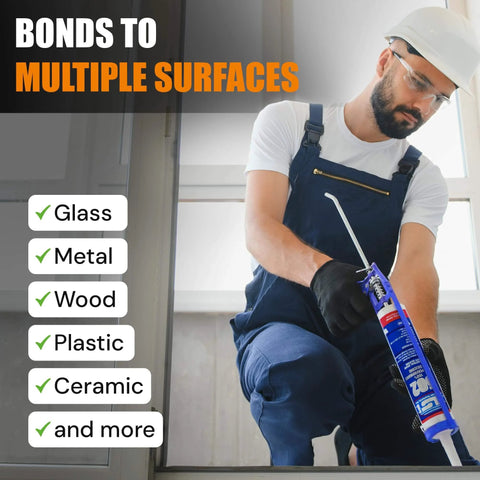 Heavy Duty Black Silicone Sealant For Permanent Waterproofing And Heat Resistance, non-slump formula applied to glass surface