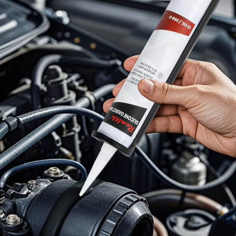 Applying Beefy High Temp Silicone Gasket Maker Black Sealant For Automotive Motorbike And Machinery 13 Oz Tube on engine part