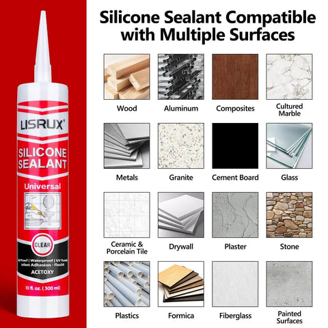 Pro Grade Advanced Silicone Caulk For Kitchen And Bathroom 10 Fl Oz Cartridges 12 Pack 100 Percent Waterproof RTV Sealant with surface compatibility