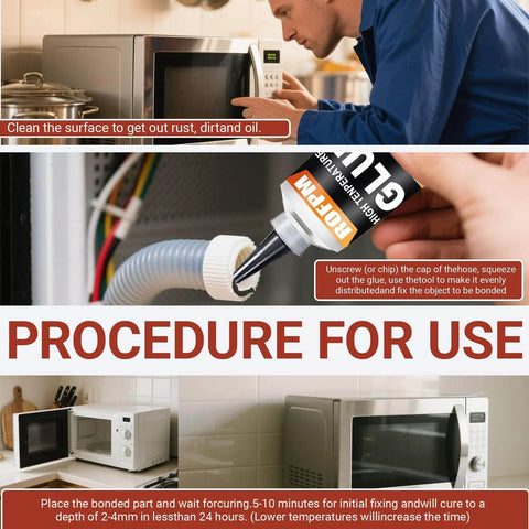 Man using High Temperature Silicone Sealant Kit For Fast DIY Fixes And Heat Resistant Bonds Black RTV Adhesive Glue on appliance