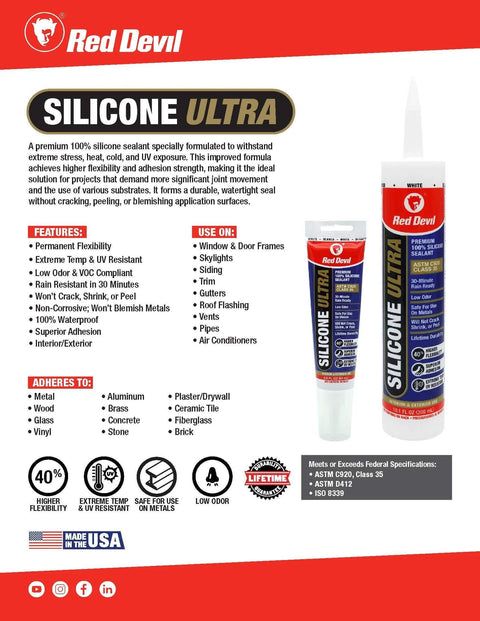 Ultra 100 Percent RTV Silicone Sealant For Exterior Weatherproofing Easy To Apply Neutral Cure Formula 10.1 Oz Brown tube