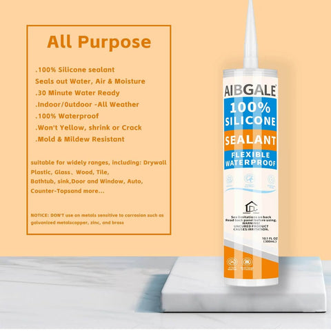 Front view of Two Pack Silver Silicone Sealant All Purpose Waterproof Caulk With Stronger Adhesion And Crack Proof Sealant For Aquarium Stainless Steel Aluminum Basements 20.2 Oz.