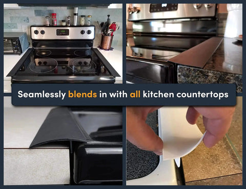 Silicone stove gap covers, 21 inch length, 2-pack, seal the gap between stove and counter to block crumbs and spills, heat resistant, easy to clean, and cut to fit for a tidy, safer kitchen.