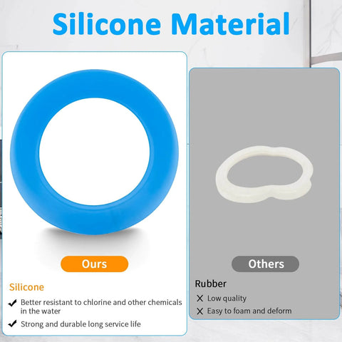 Comparison of blue silicone and white rubber O-rings, Silicone Toilet Flush Valve Seal Kit 3 Pack For Champion 4 And Eljer Titan 4 Replacement.