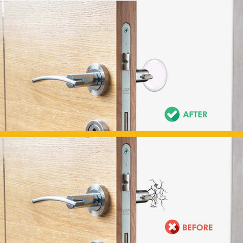 Before and after using Door Stoppers for Wall – Clean and Dry Surface Required for Strong Adhesive, showing wall protection.