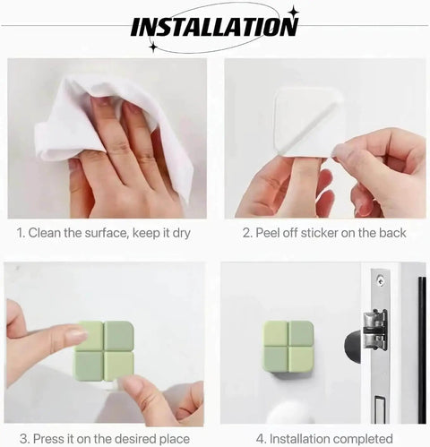 Step-by-step installation of Door Stop Wall Protector Set Of 6 With 0.4 Inch Square Soft Rubber Bumpers Thickened Adhesive.