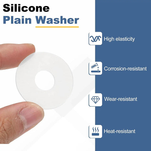 M10 Silicone Flat Washer Set 20 Pieces 10mm ID 35mm OD 2mm Thick White Gaskets held in hand showing durability features