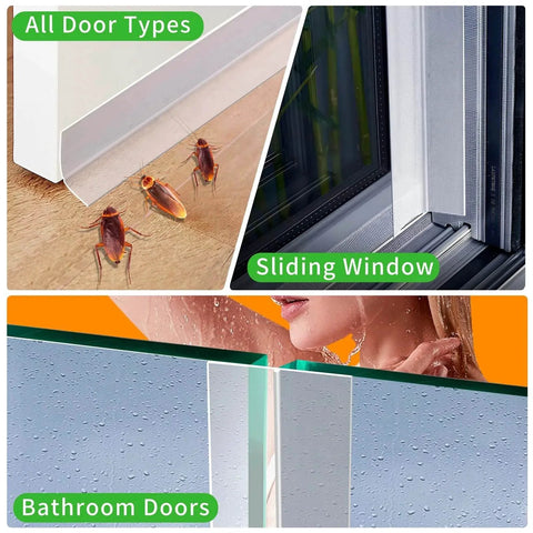Updated Weather Stripping Door Seal on various doors and windows, showcasing silicone seal strip's effectiveness against drafts and insects.