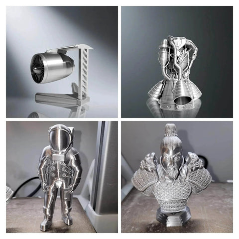 3D printed models using PLA Silk Filament 1.75mm for 3D Printer Metallic Silver Shine 1kg Spool with 0.02mm Dimensional Tolerance.