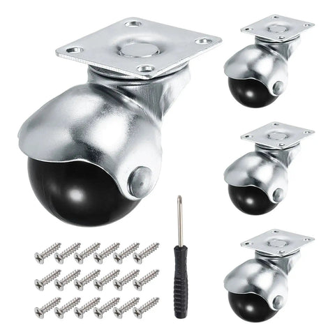 1.5 Inch Ball Caster Wheels for Furniture Swivel Casters With Top Plate Mount Silver Pack of 4 Includes Self-Tapping Screws and Small Screwdriver