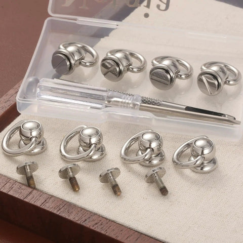 4 Pieces D Rings For Brass Rivets Rotatable 360 Degree Strap Hardware Ball Button Studs Chicago Screws Silver For Handbags